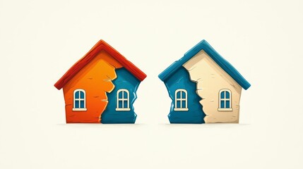 Obraz premium Colorful house models showcasing design contrast and creativity, ideal for real estate or home decor themes.