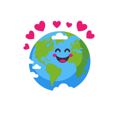 Fototapeta premium Cute Earth Image-Happy Planet-Love Our Earth-Smiling Earth-Cartoon Earth-Environmental Love-World Day-Happy Earth Day