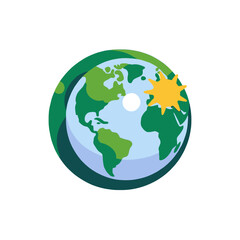 Fototapeta premium Earth Day Illustration-Green Globe Icon with Sun-Climate Change Awareness-Sustainable Living Concept-Planetary Health Design-Global Warming Solution