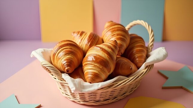 Delicious Golden Brown Croissants in a Basket Freshly Baked Pastry Perfection