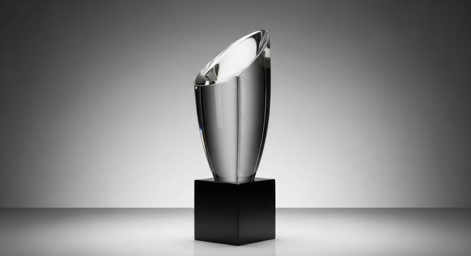 Elegant Crystal Award Trophy - Sleek silver crystal award trophy on a black base, perfect for recognizing achievements and success