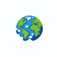 Fototapeta premium Illustration of Earth with Green Continents and Blue Oceans- Earth Surrounded by Clouds- Global Awareness- Climate Change Awareness- Promote Sustainability