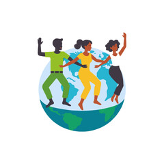 Obraz premium Global Unity-People Dancing Around the World-Celebrating Diversity-Cultural Harmony-International Cooperation-Worldwide Community-Connecting Cultures-Global Celebration