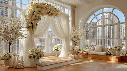 Discover breathtaking white wedding ceremony decor featuring elegant tulle draping creating a serene and romantic atmosphere perfect for your special day