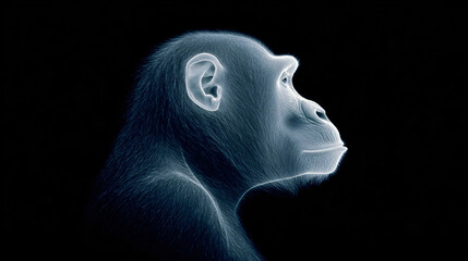Unveil the hidden framework of a magnificent gorilla skull presented in minimalist outline form for a profound exploration of primate cranial structure