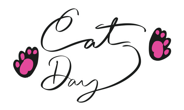 international cat day domestic cat felino cute pet whisker kitten mammal portrait holiday international cat day font text calligraphy hand written lettering script black color object animal cat day 