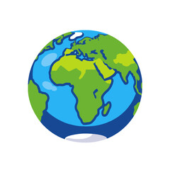Naklejka premium Cartoon Earth Globe Illustration-Continents of Africa Europe and Asia-Colorful Earth Image for Education and Design-Geography Concept-World Map Clipart