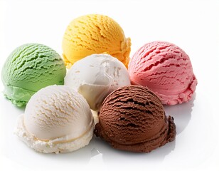 ice cream flavors varieties balls isolated white background delicious scoops frozen desserts concept