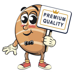 cute salted butter roll mascot cartoon vector illustration a sign that says premium quality, bakery bread character with happy face isolated on transparant backnground, work of hand drawn