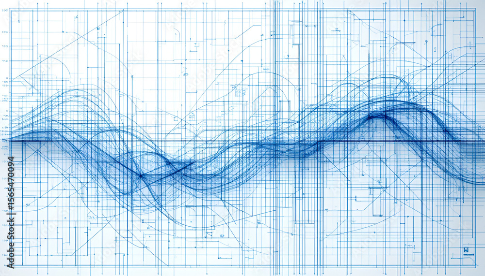 Poster a sophisticated blue blueprint with flowing lines and grid background provides a tech feel, suitable