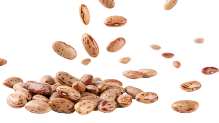 Flying falling pinto beans isolated on a white background PNG. AI GENERATED.
