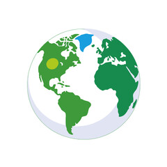 Fototapeta premium Illustration of the Earth showing Continents-World Map Graphic-Earth with Green Landmasses-Blue Greenland-Globe Illustration-World Geography Design