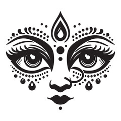 Silhouette icon of Goddess Durga Face Vector Illustration