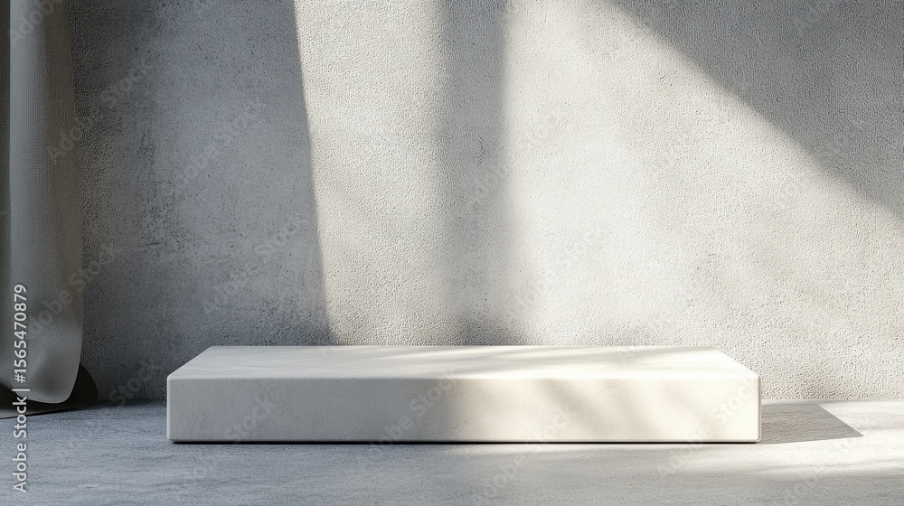 Poster a minimalist display platform in a modern interior casts soft shadows. the simple design and neutral