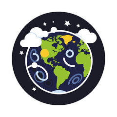 Fototapeta premium Cartoon Earth Illustration-Whimsical World Globe Design-Earth with Clouds and Stars-Children's Illustration of Planet Earth-Cute Earth Drawing for Kids