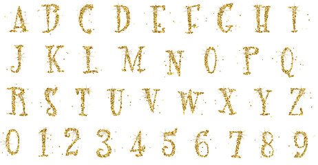 Gold Glitter Alphabet and Number Fancy Font Style