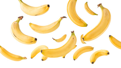 Flying falling bunch of banana isolated on a white background PNG. AI GENERATED.