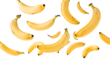 Flying falling bunch of banana isolated on a white background PNG. AI GENERATED.