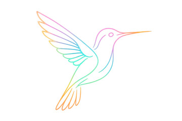 Obraz premium Colorful hummingbird hovering, delicate line drawing against transparent backdrop