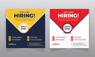 We are hiring job vacancy social media post or square web banner template