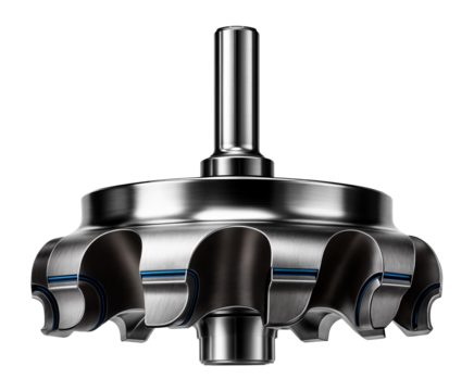 Corner radius milling head with multiple teeth for a smooth finish in woodworking.