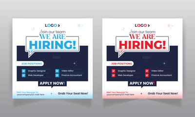 We are hiring job vacancy social media post or square web banner template