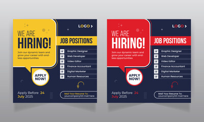 We are hiring job vacancy social media post or square web banner template