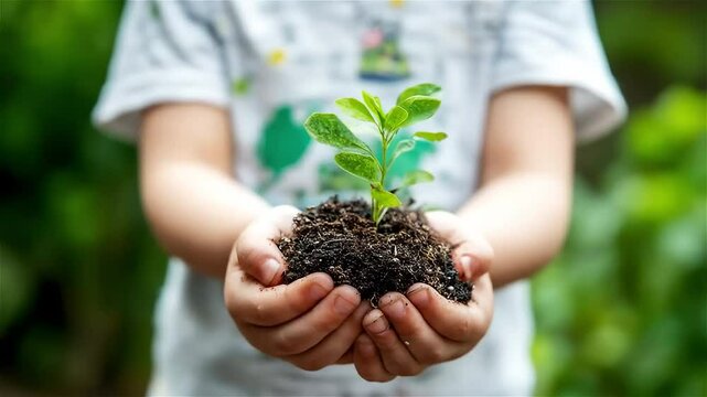 Growing hope and nurturing nature in hands, a moment captured in a lush garden on a warm summer evening of July 2nd