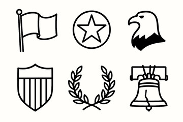 Fototapeta premium Cartoon icons in black and white for patriotism. Clean vector for respectful themes.