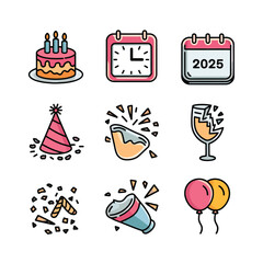 vector Birthdays, New Year celebrations, and the number 2025 Birthday Cake Icon
