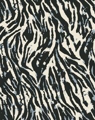 Seamless zebra skin pattern with isolated abstract hand drawn art wild leopard animal tiger skin background elements in black and white colors.Leopard , zebra and tiger mix furry skin seamless pattern © Sketch