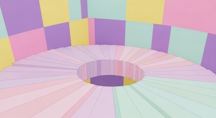 Pastel Spiral Staircase Design - Abstract pastel color block pattern, geometric spiral staircase, modern interior design, artistic visual, creative background
