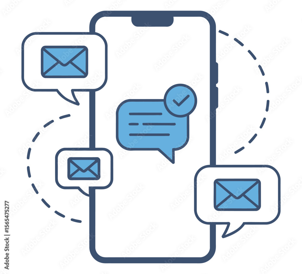 Fototapete smartphone screen displaying chat bubbles and email icons — digital messaging and mobile communicati