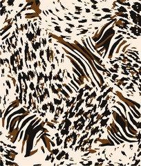 Leopard print. Vector seamless pattern. Animal jaguar skin background with black and brown spots on beige backdrop. Abstract exotic jungle texture. Repeat design for decor, fabric, textile, wallpapers