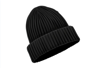 Minimal Black Winter Beanie Hat on White Background