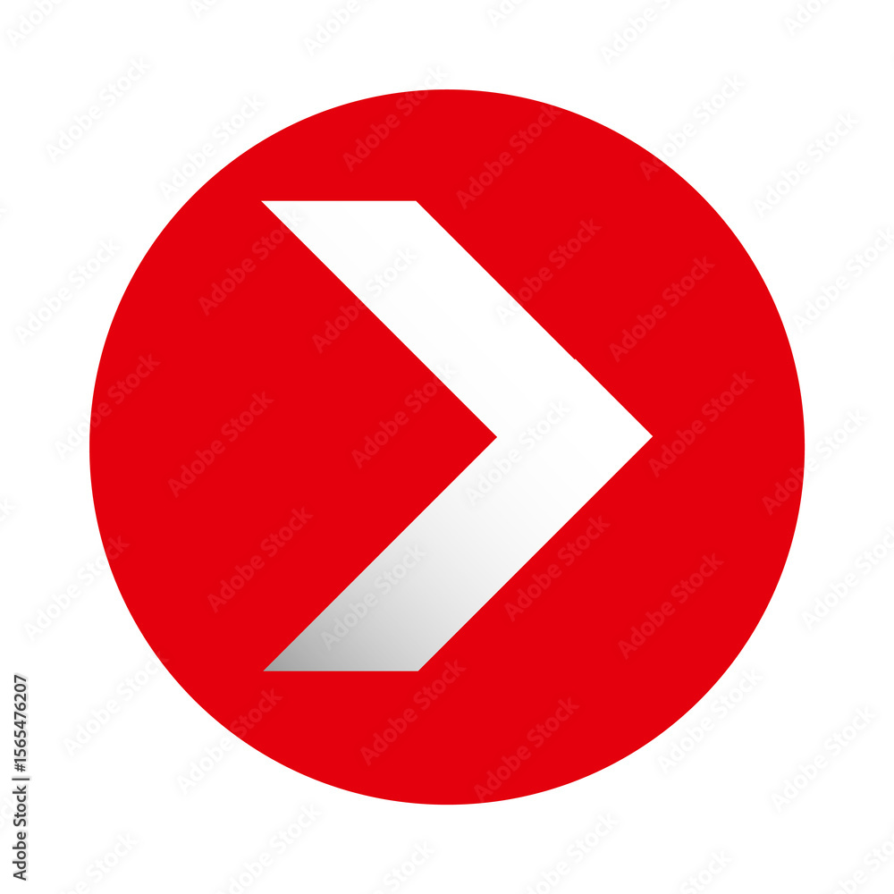 Aufkleber white arrow pointing right inside a red circle graphic element on black background