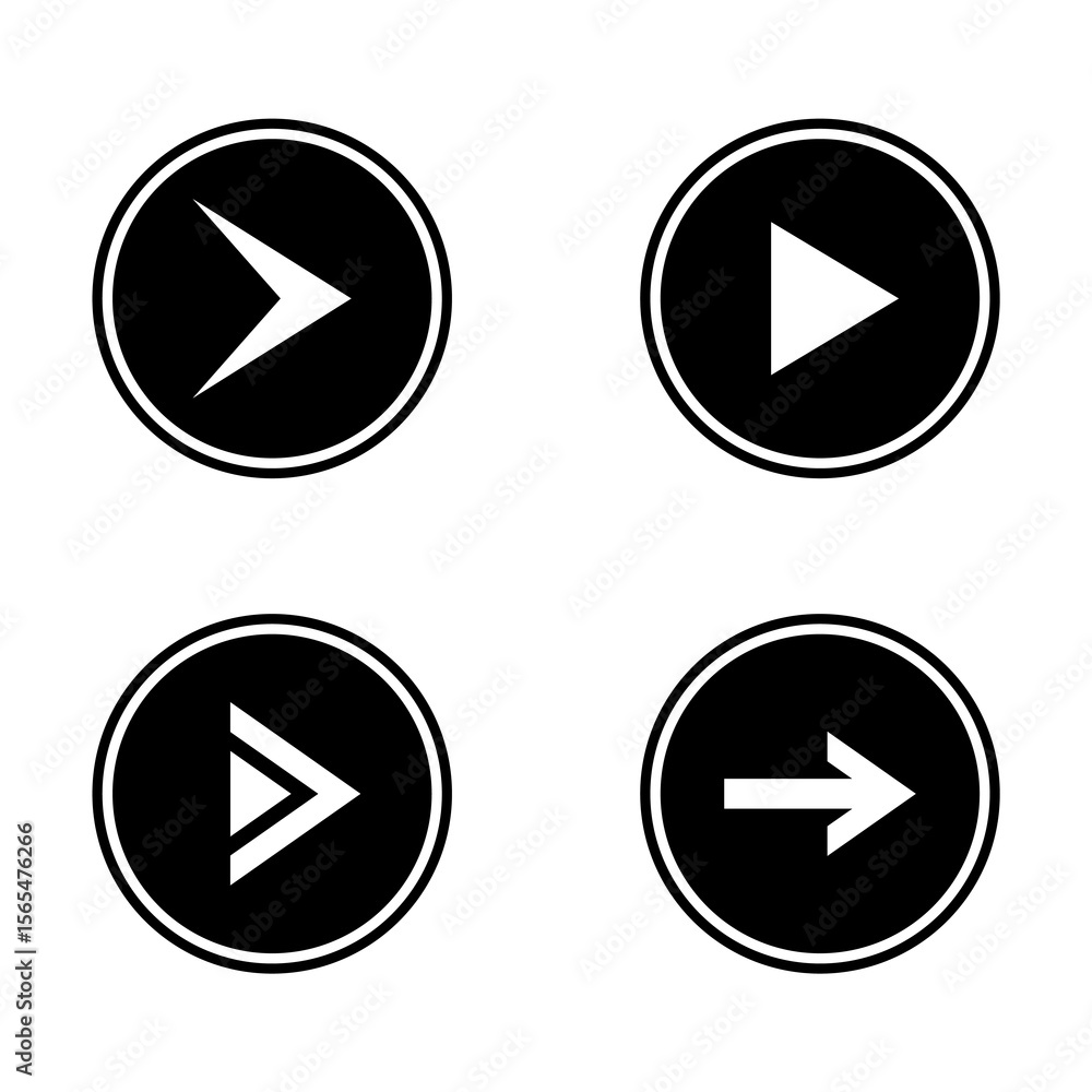 Poster white directional arrow icons set in circles on a black background