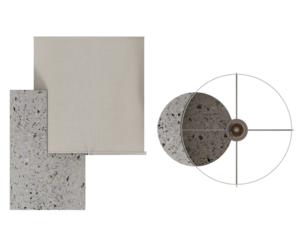  top and side views of table lamp with terrazzo marble base	