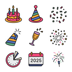 vector Birthdays, New Year celebrations, and the number 2025 Birthday Cake Icon

