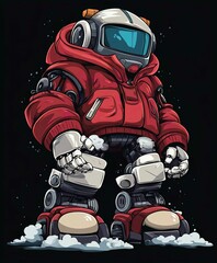 Cartoon Vector Illustration of a Robotic Cyborg Soldier Astronaut in Space