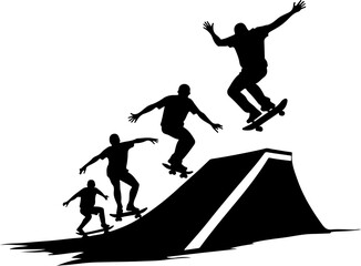 Skateboarders man Going  sport mountain vector bundle