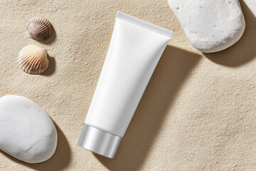 Skincare Tube on White Stones Spa and Wellness Product Concept