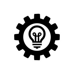 Minimalist vector icon of a gear with a lightbulb at the center, symbolizing innovation, problem-solving, and intelligent engineering.

