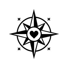 Minimal vector logo of a compass with a heart at the center, representing emotional guidance, purpose, and following one's passion in life or work.

