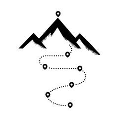Vector illustration of a mountain with a dotted path and multiple checkpoints leading to the summit, symbolizing planning and personal growth.