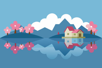 Naklejka premium houses in the clouds