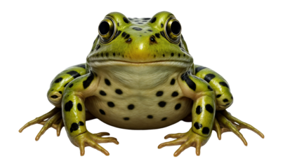 Northern leopard frog with green skin and distinctive black spots