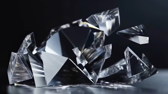 Large diamond shattering into multiple sparkling fragments