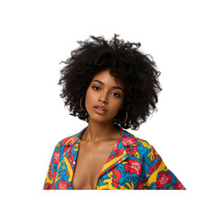 Confident Young Black Woman with Afro Hair and Floral Shirt