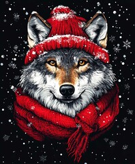 Majestic Gray Wolf Portrait in Winter Snowy Landscape